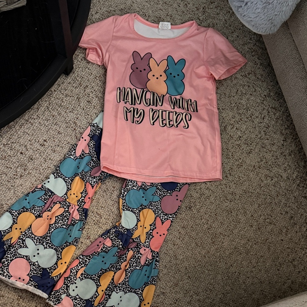 Girls' Pink "Hangin' With My Peeps" Short-Sleeve Bell Bottom Set